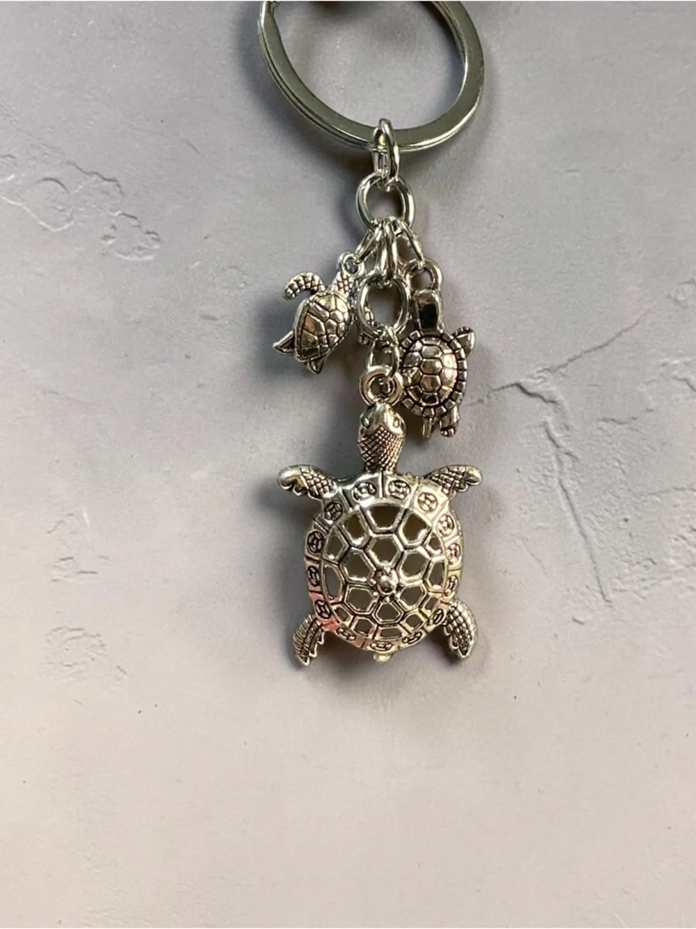 Sea Turtle Bag Charm Keychain Silver Ocean Beach Purse Charm